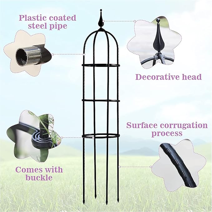Garden Trellis for Climbing Plants Garden Tower Obelisk Trellises Rustproof Metal Potted Plant Climbing Support Large Garden Trellis Plant Supports for Climbing PlantsBlack20 * 75cm