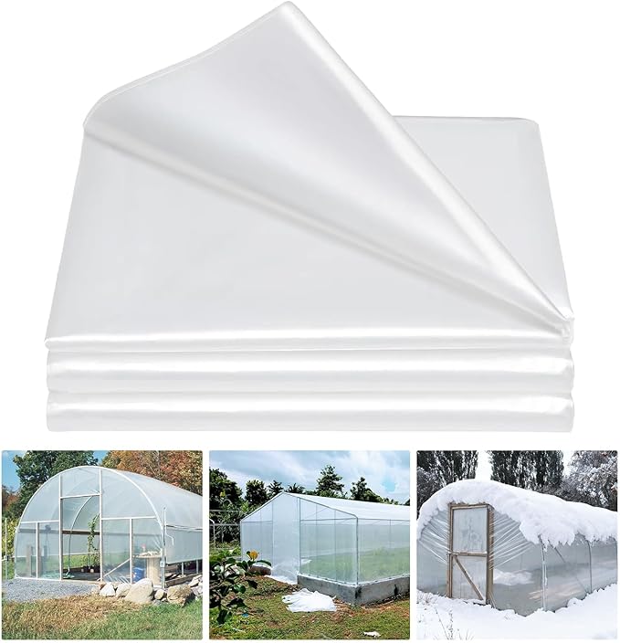 6 Mil Greenhouse Plastic Sheeting Heavy Duty Winter Greenhouse Cover Thickness Transparent Clear LDPE Polyethylene Film for Plants Farms Agriculture Garden Waterproof Sunlight Protection