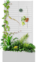 Trellis for Climbing Plants OutdoorMental Garden Bed with Drainage Holes Outdoor Privacy Screen Design Tall planters for herb Flower Vegetables 73x35x16 White-Louvered