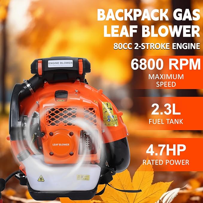 【Ship from US】 Gas Powered Backpack Leaf Blower 80CC 900CFM 2 Stroke Gas Leaf/Snow Blower Air Cooling Gasoline Backpack Leaf Blowers for Gutter Garden