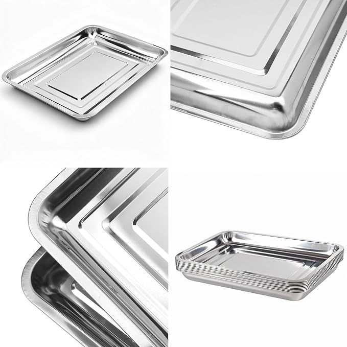10-Pack 16 Inch Stainless Steel Growing Trays Heavy-Duty Metal Sprouting Tray for Plants Stainless Steel Plant Germination Trays for Hydroponics Transplanting (Silver)