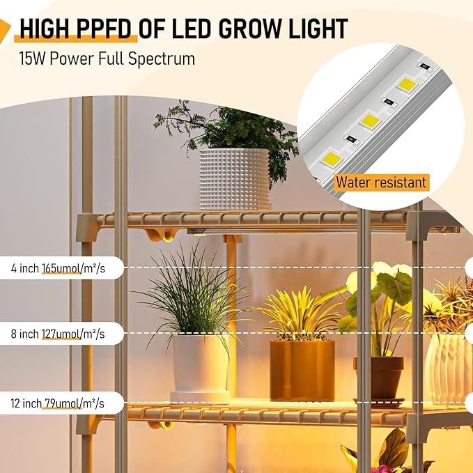 SPECILITE Indoor Greenhouse with Grow Lights - Adjustable 4 Tiers 27.6L×19.3W×61.4H Mini Greenhouse with Zip PVC Cover and 45W Plant Light Portable Green House with Timer for Winter &ampIndoor Pl