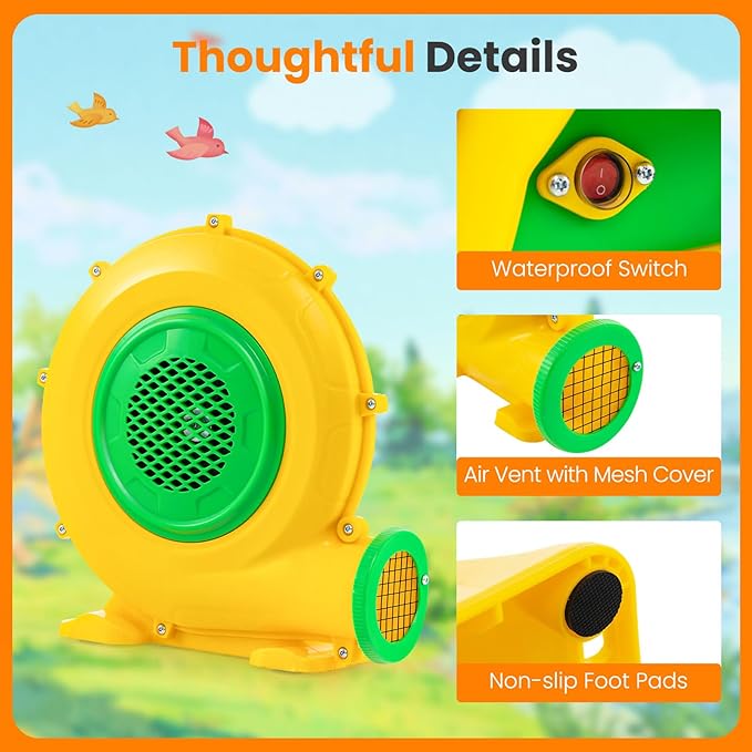 Costzon Air Blower 480W Bounce House Blower Pump Fan Commercial Inflatable Bouncer Blower 1920pa Air Blower for Inflatables Perfect for Inflatable Water Slide Jumper Bouncy Castle