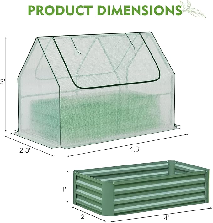 BPS Raised Garden Bed Set 4x2x1 FT Metal Bottomless Flower Bed with PE Cover for Outdoor Planting White