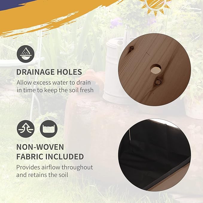 Outsunny Raised Garden Bed with 8 Grow Grids Wooden Outdoor Plant Box Stand with Folding Side Table and Wheels 49 x 21 x 34 for Vegetables Flowers Herbs Brown