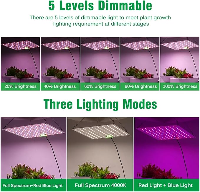 LED Grow Light Panel Lamp for Indoor Plants Full Spectrum with White Blue Red IR LEDs for 4x4ft Coverage Grow Tent Greenhouse Veg and Bloom Seedlings Hydroponics1PCS