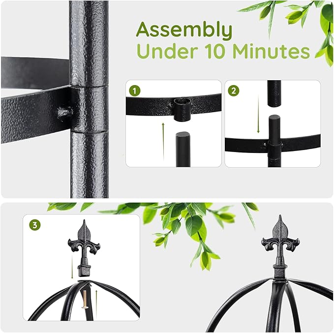 Idzo 100% Metal Obelisk Trellis for Climbing Plants Outdoor 6ft - 72in Heavy Duty Black Garden Trellis for Climbing Vine with Stone-Look Finish 1pc