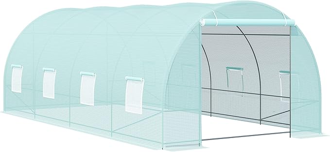 【LuckyNote】 20' x 10' x 7' Walk-in Tunnel Greenhouse Garden Warm House Large Hot House Kit with 8 Roll-up Windows &amp Roll Up Door Steel Frame Green