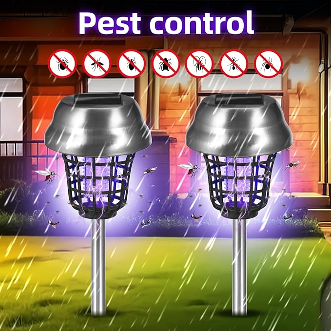 4 Packs Bug Zapper Outdoor Solar Mosquito Zapper OutdoorMosquito Trap Light Used to Repel Gnat Small Flying InsectWaterproof Bug Zapper for OutsideSolar Fly Zapper for Yard Garden Farm