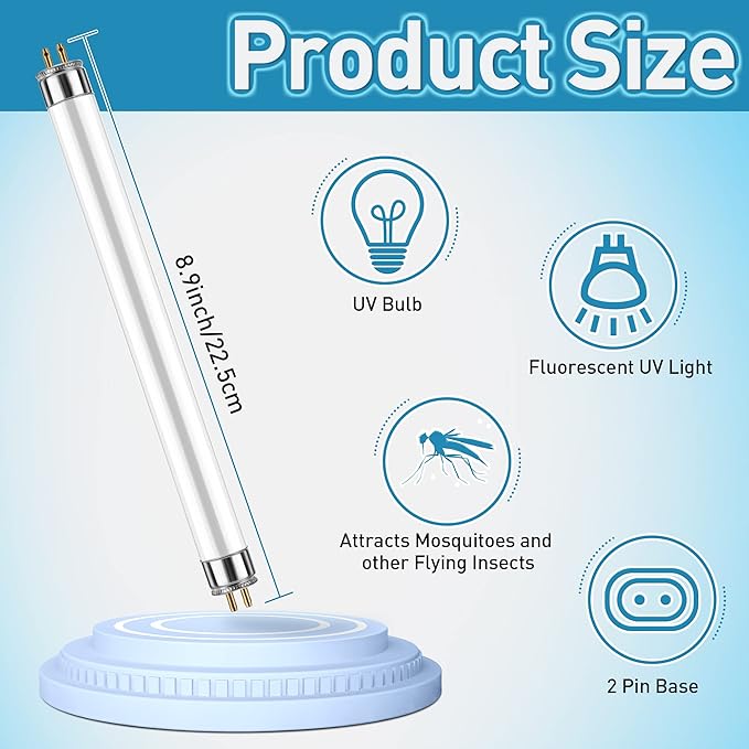10Pack 32050 6Watt UV Replacement Bulbs F6T5/BL Fluorescent Tube G5 Base Mosquito &amp Flying Insect Trap Bug Zapper Light Bulb Compatible with DT2000XL DT2000XLP