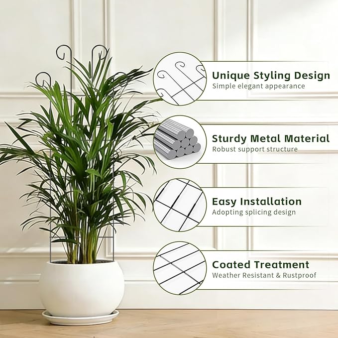 Trellis for Climbing Plants Indoor 4 Pack 31'' Metal Plant Trellis Indoor for Potted Plants Sturdy Plant Support Outdoor for Ivy Pothos Monstera Hoya Flower Vine Wave Shape