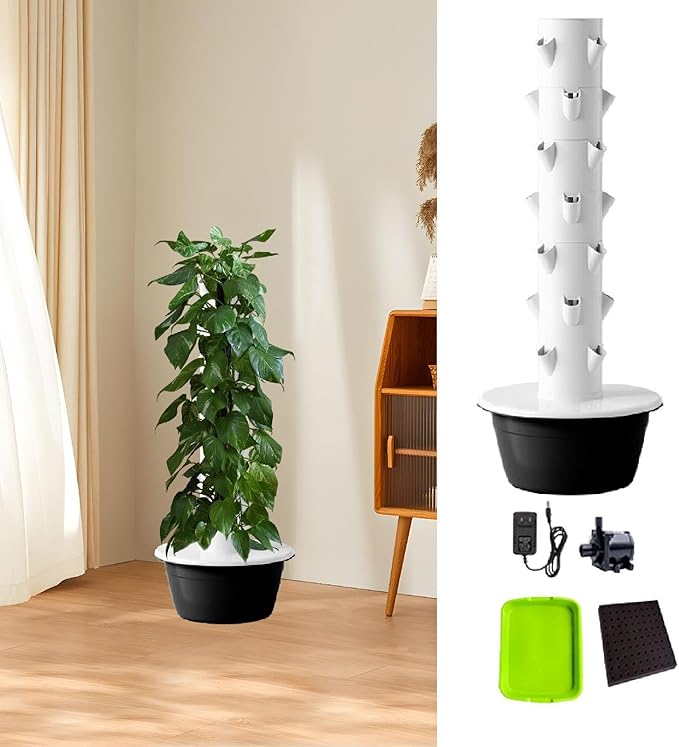 Hydroponic Tower Hydroponics Growing System Kit Eco Friendly Space Saving Vertical Garden Planter for Flowers Gardening Lover Black M