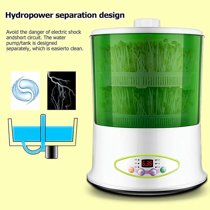 Home Smart Bean Sprout Machine Automatic Bean Sprout Machine Seed-Sprouter Kits Time and Temperature Control Water and Electricity Separation 1.8 L Wa