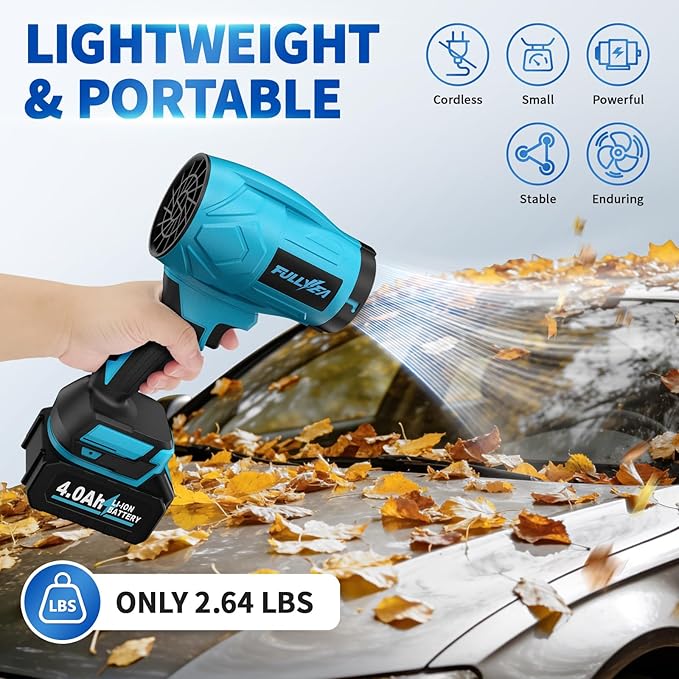 Leaf Blower Cordless Small Leaf Blower with 2*4.0Ah Batteries &amp Charger Portable Air Duster Lightweight 20000 RPM Handheld Leaf Blowers for Patio Cleaning Lawn Care Blowing Leaves Dust