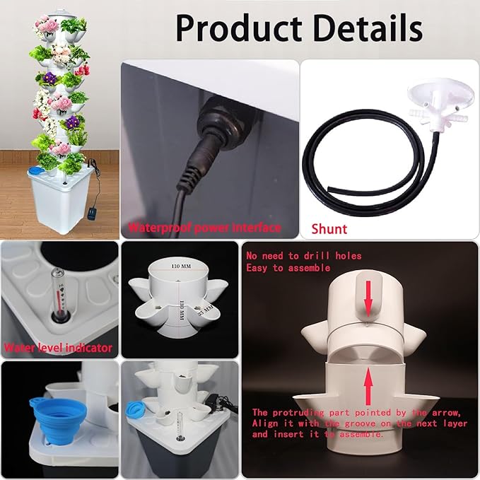 Hydroponics Growing System 30-Plant Kit: Indoor Vertical Farming Tower Home Gardening Essentials Aeroponic Tower for Herbs Fruits Vegetable(25holes)
