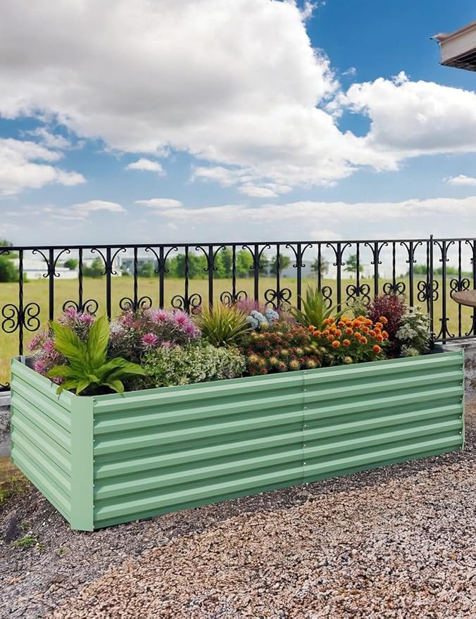 IDEALHOUSE 8x4x2 Ft Galvanized Metal Raised Garden Bed 24-Inch Tall Heavy Duty Planter Box for Vegetables Herbs &amp Flowers Rust-Resistant Outdoor Gardening Bed Green