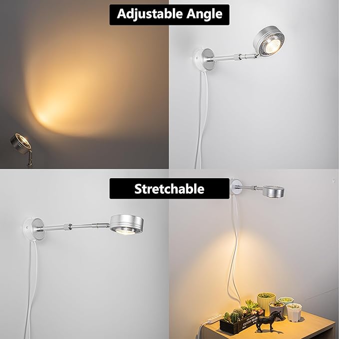 Plants Grow Wall Lighting Retractable Light Arm Adjustable Angle 5.9Ft Plug Timer Cord Wall Mounted Full Spectrum Spotlight Warm Light for Plants Promotes Growth