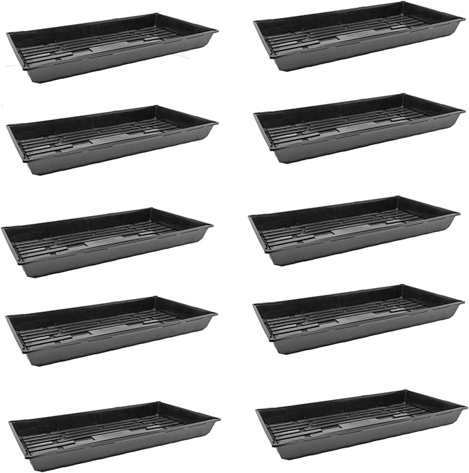 SUNPACK 10 x 20 Quad Thick Plastic Seed Starting Tray Black 2.5 (Pack of 10) - No Drainage Holes Perfect for Greenhouse or Indoor Gardening - Ideal for Seedlings and Cuttings