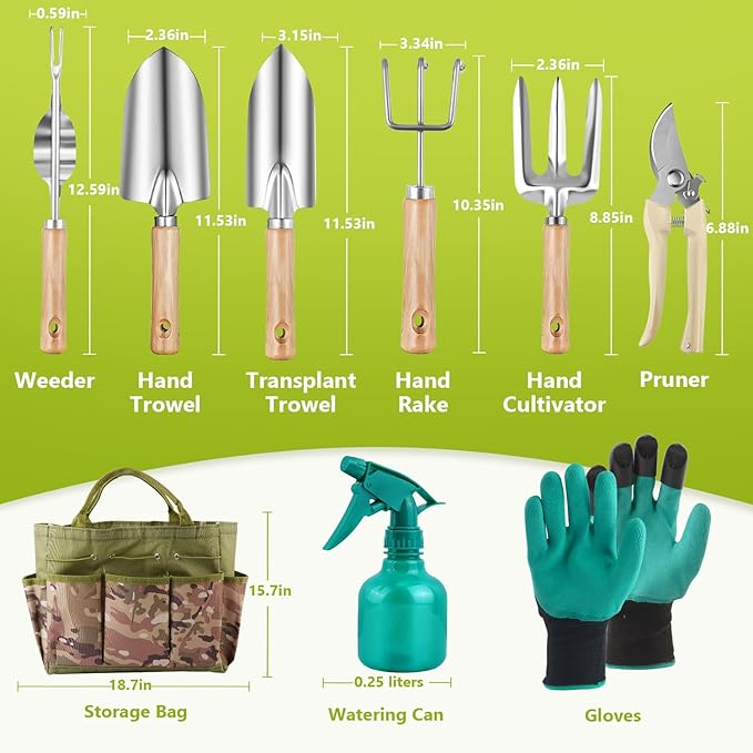 Gardening Tool Set of 9 PCS Saraily Heavy Duty Gardening Tool Set with Durable Garden Tools Organizer Handbag Non-Slip Rubber Gloves Rust-Proof Garden Tool Set Ideal Garden Gifts for Women Mom