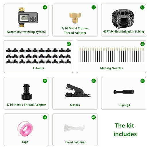 120 Ft Drip Irrigation System with Smart Water Timer – Automatic Garden Watering Kit with Solid Brass Metal Connectors 360° Adjustable Nozzles &amp Bendable Tubing for Garden Greenhouse &amp Lawn