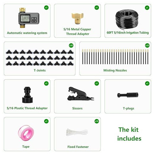 120 Ft Drip Irrigation System with Smart Water Timer – Automatic Garden Watering Kit with Solid Brass Metal Connectors 360° Adjustable Nozzles &amp Bendable Tubing for Garden Greenhouse &amp Lawn