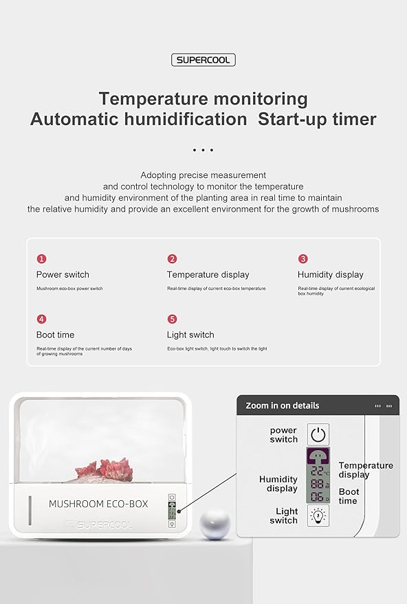 Smart Mushroom Monotub Grow Kitwith Grow Light Automatic Humidification &amp Exhaust Indoor Mushroom Growing Box Temperature Display Fresh Air System