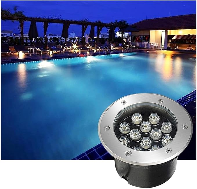 Ground Lights Underground Light Embedded Underwater Spotlight Stainless Steel IP68 Waterproof Landscape Lighting Underwater Pond Spotlight(Green18W) (Warm White 18W)