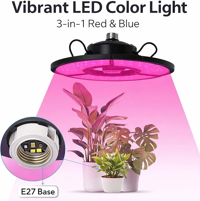 Grow Lights for Indoor Plants 360 LEDs Full Red Blue Light Height Adjustable 90° Collapsible - Durable Design Wide Coverage for Plant Growth