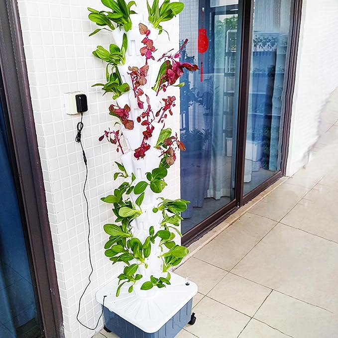 Hydroponic Tower With Pump System Hydroponics Growing System Kit Tower Outdoor Indoor Vertical Garden Home Hydroponic Germination For Fruit &amp Vegetablewith Mov(Size:12 Layers (60 Holes)Color:G