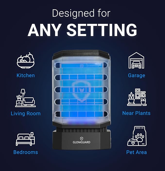 GlowGuard Cordless Flying Insect Trap Catches Fruit Flies Indoor Gnat Killer Magnet for Moths &amp Mosquitos in Dark 1 Rechargeable Trap + 4 Dual-Sided Sticky Pad Refills 30Hr 5000mAh Battery (Bl