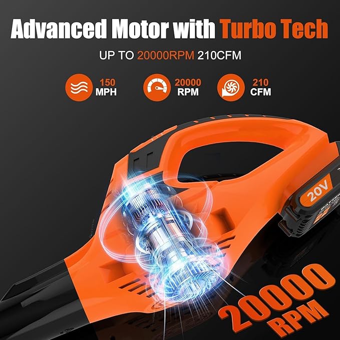 21V Leaf Blower Cordless | Handheld Electric Lightweight Blower with 4.0Ah Rechargeable Battery &amp Fast Charger | Adjustable Speeds Portable Design for Lawn Patio Yard Sidewalk Cleaning
