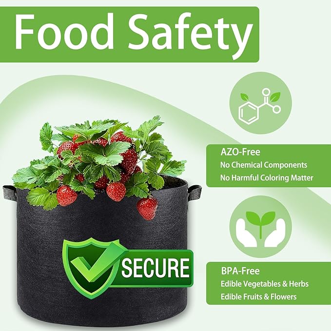 iGarden Grow Bags Tall20 Gallon Grow Pots 5 Pack with Handles Heavy Duty 320G Thickened Nonwoven Fabric Plant Bag for Vegetables Black