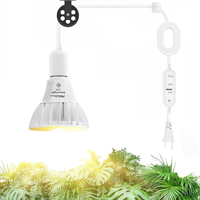 RDJ Bouns Hanging Grow Lights for Indoor Plants 26W Full Spectrum 4H/8H/12H Timer Switch 16.4FT Power Cord Plug in Pendant Grow Light with Adjustable Pulley for Plants Gifts for Gardening Lovers