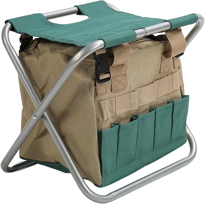 Folding Stool with Tool Bag Multifunctional Gardening Seat 600D Oxford Fabric Detachable Storage Portable Fishing Stool for Outdoor Use