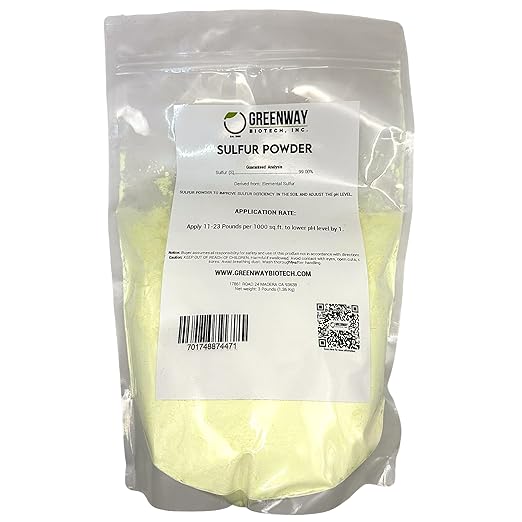 Greenway Biotech Inc. Organic Sulfur Powder Fertilizer for Plants- Required to Lower pH &amp Increased Sulfur Deficiencies- Essential Nutrients for Plant Growth with Macronutrients (3 Pounds)