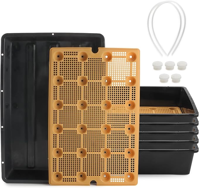 5 Pack Nursery Pots Trays with Removable Mesh Drainage Mat Plastic Seed Starter Trays (17x12x3.5) with Drainage Hole Propagation Kit for Seedlings Microgreens Plant Germination (Black)