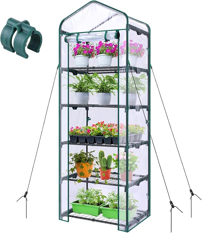 Mini Greenhouse for Outdoors Indoor: Ohuhu Small Plants Green House with 5 Tier Shelves Portable Plastic Greenhouses with Heavy Duty Transparent PVC Cover for Garden Patio Backyard Porch Balcony