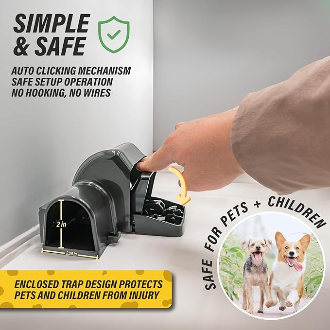 TRATPER Rat and Chipmunk Traps. Prevents Accidental Triggering with Dual Tunneled Design. Covered Snap Traps for Humane Kill Reusable Pest Control for Rats Indoor &amp Outdoor Use. 2 Pack