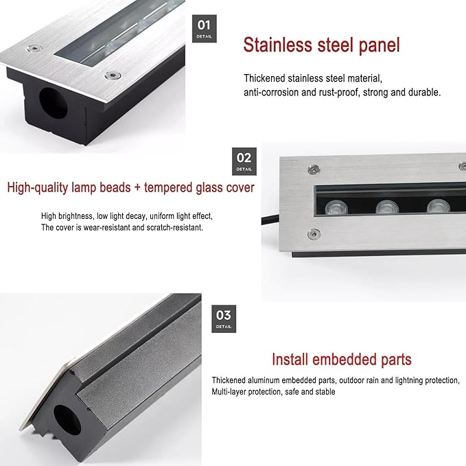 LED Ground Lights Outdoor - Recessed Outdoor Spotlights Long Strip Underground Lights 220V AC IP67 Waterproof LED Recessed Garden Spotlight for Landscape Lighting