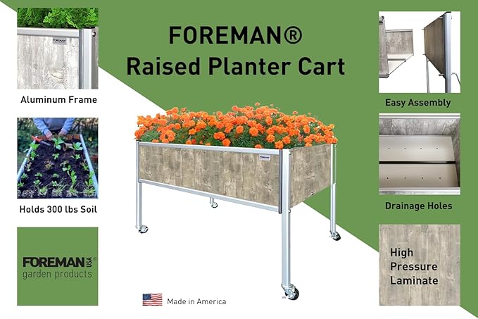 Foreman Raised Garden Bed on Wheels – Weather-Resistant Raised Garden Bed (36 x 24 x 27) with Drainage Ideal Raised Garden Bed for Vegetables &amp Flowers – 300 lb Capacity Monte Wood Grain