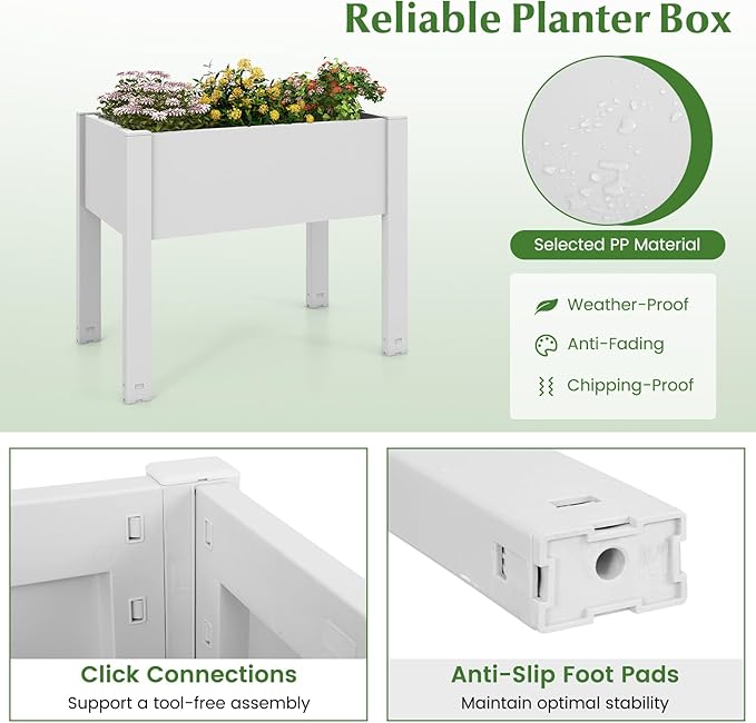 Giantex Raised Garden Bed with Legs Self-Watering Planter Box with Water Level Indicator Drainage Hole &amp Detachable Space Dividers Outdoor Plant Container for Flower Vegetable Fruit Herb