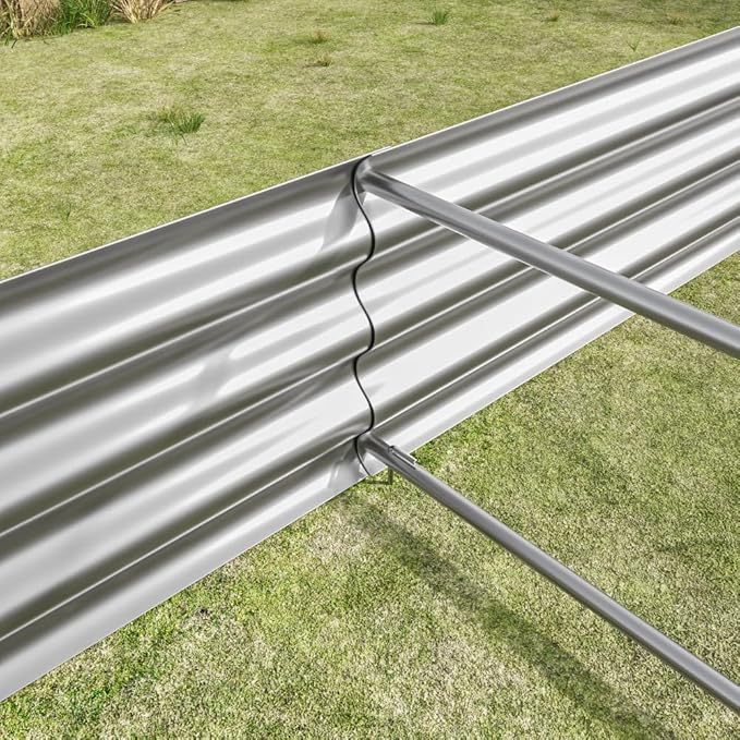 Heavy-Duty Metal Raised Garden Bed for Outdoor Vegetable Herb and Flower Planting – Durable Galvanized Steel Planter Box (Silver with 8x4x1ft)