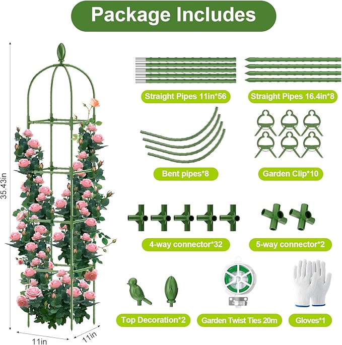 2 Pack Garden Obelisk Trellis 70IN Tall Plant Support for Climbing Vine Metal Covered Plastic Rustproof Heavy Duty Rose Trellis Indoor Outdoor (Green 70 * 11.8 * 11.8IN（H*W*L）)