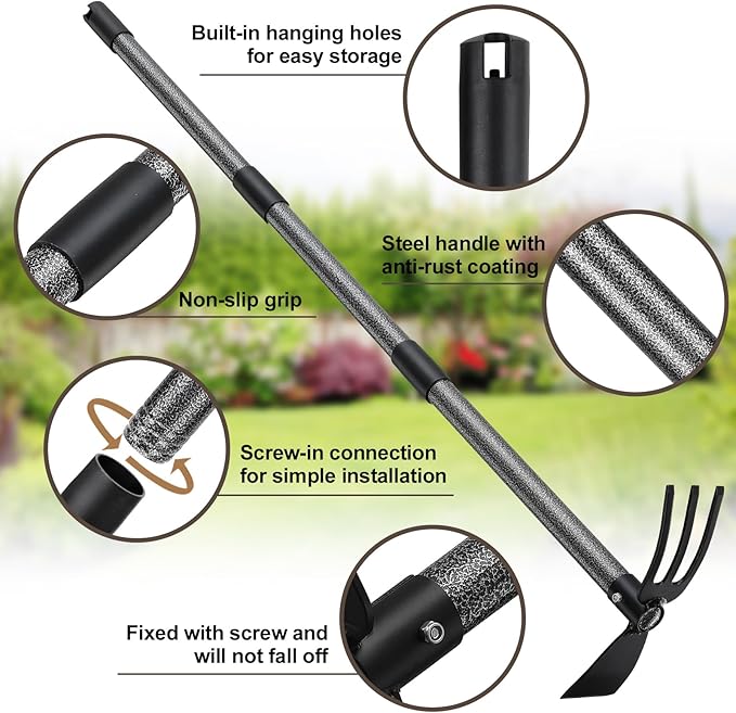 COCONUT Hoe Garden Tool 60 Inch Garden Hoe Long Handle for Weeding Hoe Cultivator 2 in 1 Hand Garden Tools for Gardening Planting