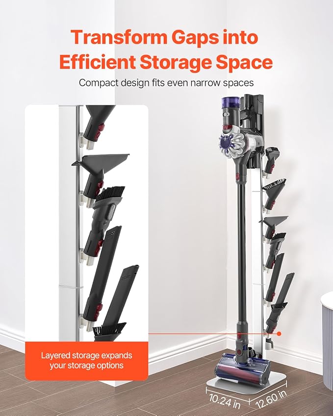 VEVOR Vacuum Stand Compatible with Dyson G5 V15 V12 V11 V10 V8 V7 V6 Series Upright Vacuums Cleaners &amp Accessories Stable Vacuum Stand Holder with 6 Hooks and Non-slip Footpads Gray