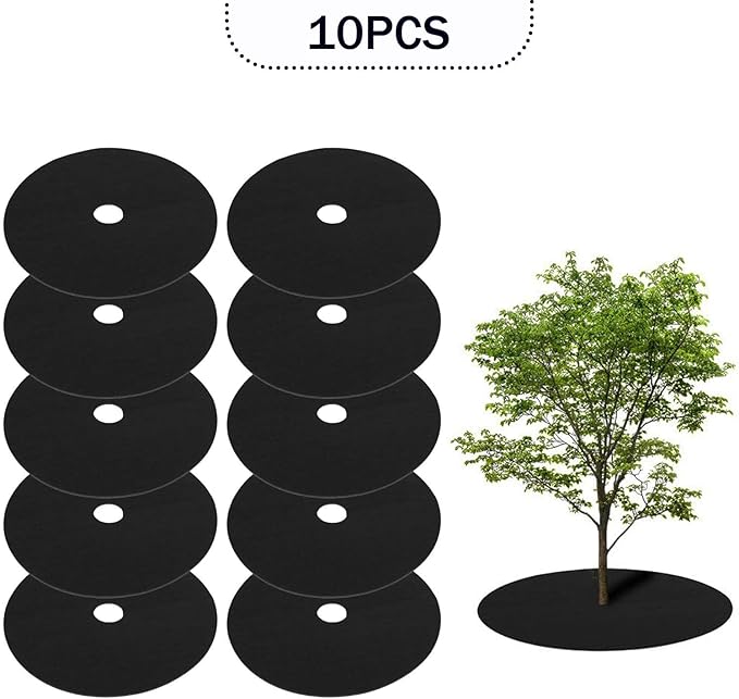 pistro 10 Pieces Tree Mulch Ring Weed Barrier Mat - Reusable Non Woven Fabric for Weeds Control Breathable Drainage Easy Install (24.41 Inch Diameter Black)