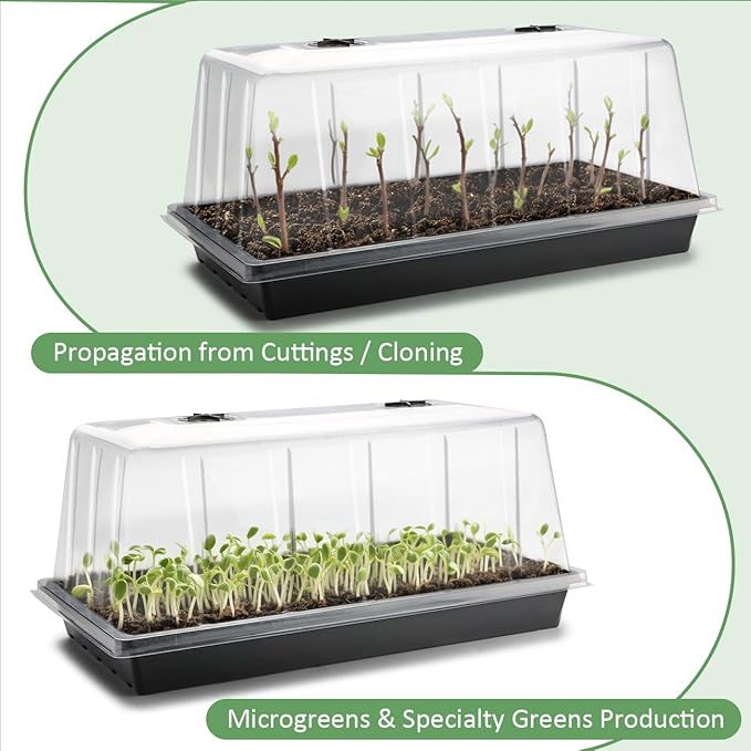1020 Trays with Tall 7.3'' Dome 10-Pack Extra Large Seed Starter Tray with Humidity Domes Heavy Duty 1020 Seed Trays and Flats with Lid Seed Germination Mini Greenhouse No Hole for Balcony Garden