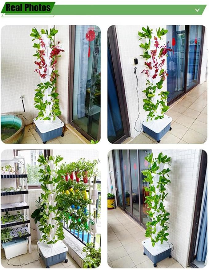 Vertical Farming Tower KitSoilless Cultivation Vertical Hydroponic Planting TowerHydroponic TowerHome/Garden/Farm/Greenhouse Vertical Tower Planters White-8-layer