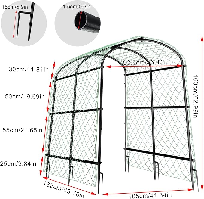 unho Black Iron Garden Arch Trellis for Climbing Plants 41*64*63inch Rustic Archway Arbor Tunnel for Vegetables Cucumber Raised Bed