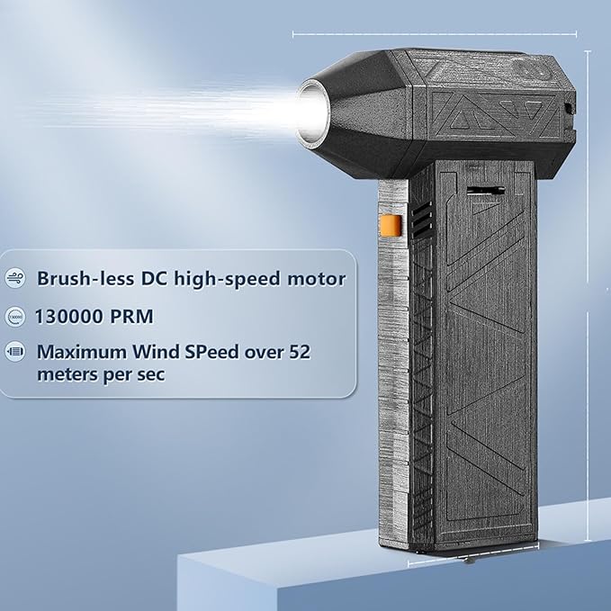 Dry Blower 130000RPM Snow Blower with High Speed Turbofan Powerful Brushless Motor Cordless Handheld Super Fan Blower for Car Cleaning Camping Outdoors